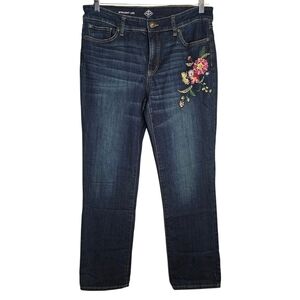 St. John's Bay Women's Navy Straight Leg Jeans Floral Design Boho Sz 12